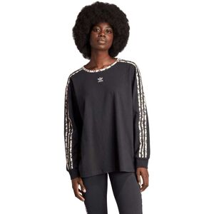 Adidas Originals Womens Leopard Lux 3-Stripes Long Sleeve T-Shirt In Black Cotton - Size Uk 0-2 (Womens)