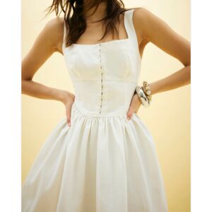 River Island Womens Mini Dress White Sleeveless Denim - Size 8 Uk