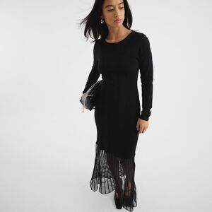 River Island Womens Maxi Dress Petite Black Mesh Hem Viscose - Size 12 Uk
