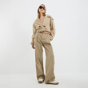 River Island Womens Wide Leg Jeans Beige Denim Tailored Baggy - Size 18 Short