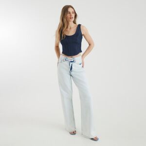 River Island Womens Straight Leg Jeans Ecru High Waisted Relaxed Denim - Size 14 Regular