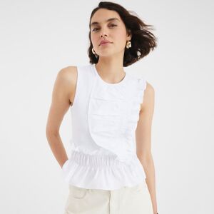 River Island Womens White Sleeveless Poplin Mix Frill Top Cotton - Size X-Small