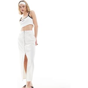 Calvin Klein Jeans Womens Zip Detail Denim Maxi Skirt In White Wash - Asos Exclusive - Size 29 (Waist)