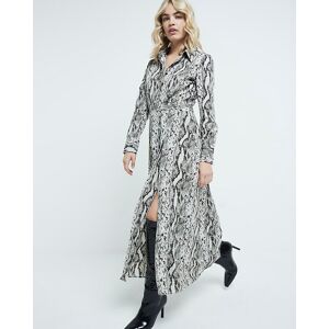 River Island Womens Midi Shirt Dress Grey Long Sleeve Snake Print - Size 8 Uk