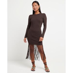 River Island Womens Midi Dress Petite Brown Metallic Fringe - Red - Size 6 Uk
