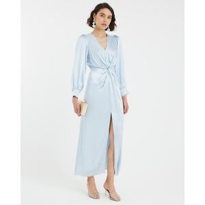 River Island Womens Maxi Dress Blue Satin Long Sleeve Twist Front Viscose - Size 16 Uk