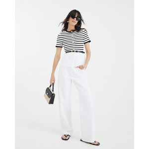 River Island Womens Peplum Top Cream Striped Knit Belted - Size X-Small