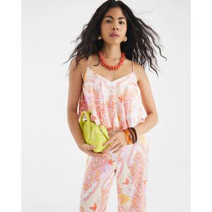 River Island Womens Jumpsuit Pink Paisley Print Wide Leg Viscose - Size 14 Uk