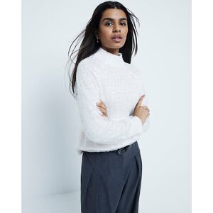 River Island Womens Jumper Petite Cream Sequin Overlay High Neck - Size Large