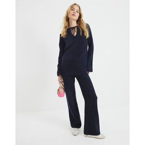 River Island Womens Flared Trousers Navy Ribbed - Size X-Small