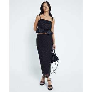 River Island Womens Cami Top Petite Black Beaded Bubble Hem Cotton - Size 14 Uk