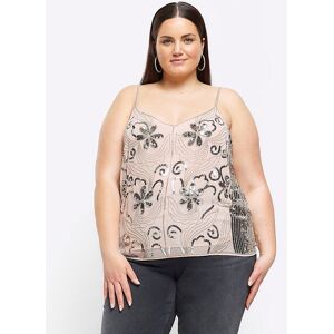 River Island Womens Cami Top Plus Pink Embellished Floral - Size 20 Uk