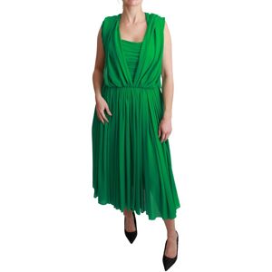 Dolce & Gabbana Womens 100% Silk Green Sleeveless Pleated Maxi Dress - Size Eu 40 (Womens)