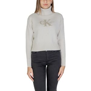 Calvin Klein Jeans Womens Cropped Turtleneck Sweater Ck Logo - White Cotton - Size Small