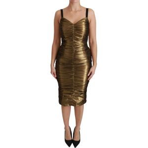 Dolce & Gabbana Womens Gold Metallic Stretch Bodycon Ruched Dress - Yellow Nylon - Size X-Small