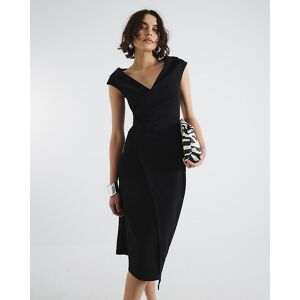 River Island Womens Wrap Midi Dress Black Lapel - Size Small