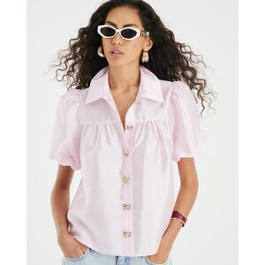River Island Womens Shirt Pink Button Detail Short Puff Sleeve - Size 6 Uk