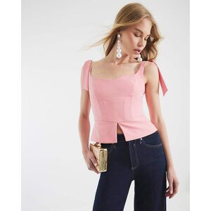 River Island Womens Top Pink Sleeveless Corset Bow Detail - Size Medium
