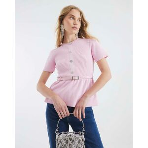 River Island Womens Peplum Top Pink Knit Short Sleeve Belted - Size X-Large