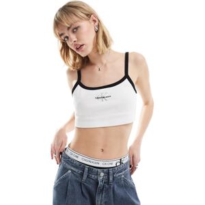 Calvin Klein Jeans Womens Monologo Ringer Rib Crop Tank In White - Asos Exclusive - Size 3xl