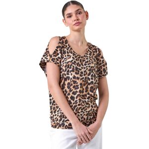 Roman Womens Animal Print Cold Shoulder Stretch Top - Natural - Size 18 Uk Roman Womens Animal Print Cold Shoulder Stretch Top - Natural - Size 18 Uk
