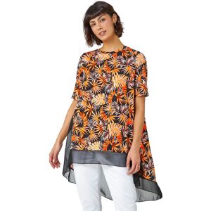 Roman Womens Tropical Print Chiffon Hem Stretch Top - Orange Denim - Size 10 Uk Roman Womens Tropical Print Chiffon Hem Stretch Top - Orange Denim - Size 10 Uk
