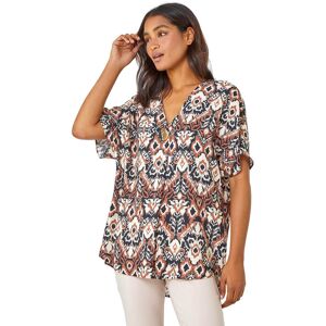 Roman Womens Button Detail Aztec Print Top - Stone Viscose - Size 10 Uk Roman Womens Button Detail Aztec Print Top - Stone Viscose - Size 10 Uk