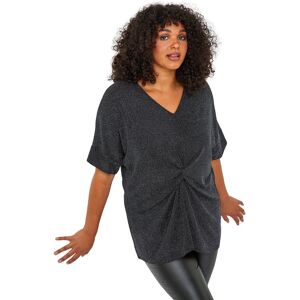 Roman Curve Womens Twist Front Glitter Stretch Top - Silver - Size Uk 30-32 Roman Curve Womens Twist Front Glitter Stretch Top - Silver - Size Uk 30-32