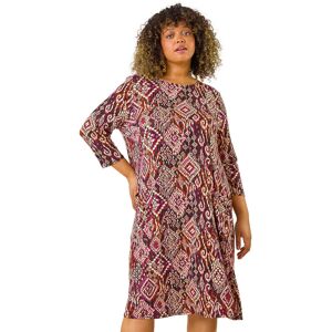 Roman Curve Womens Aztec Print Pocket Swing Dress - Brown - Size Uk 22-24 Roman Curve Womens Aztec Print Pocket Swing Dress - Brown - Size Uk 22-24