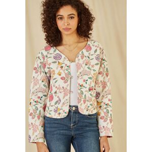 Yumi Womens White Floral Print Reversible Cotton Cropped Quilted Jacket - Size 8 Uk Yumi Womens White Floral Print Reversible Cotton Cropped Quilted Jacket - Size 8 Uk