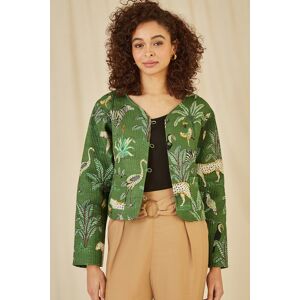Yumi Womens Green Animal Print Reversible Cotton Cropped Quilted Jacket - Size 10 Uk Yumi Womens Green Animal Print Reversible Cotton Cropped Quilted Jacket - Size 10 Uk