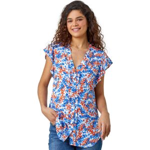 Roman Womens Ditsy Spot Button Through Frill V-Neck Blouse - Blue - Size 10 Uk Roman Womens Ditsy Spot Button Through Frill V-Neck Blouse - Blue - Size 10 Uk