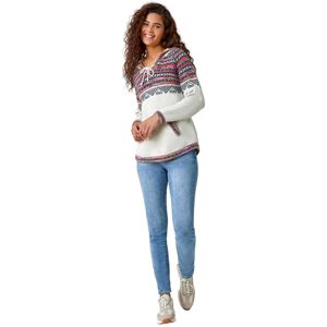 Roman Womens Nordic Print Knitted Hooded V-Neck Jumper - Ivory - Size 18 Uk Roman Womens Nordic Print Knitted Hooded V-Neck Jumper - Ivory - Size 18 Uk