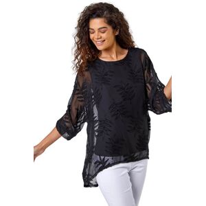 Roman Womens Leaf Burnout Print Overlay Top - Black - Size 10 Uk Roman Womens Leaf Burnout Print Overlay Top - Black - Size 10 Uk