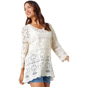 Roman Womens Cotton Crochet Tunic Top - Natural - Size 16 Uk Roman Womens Cotton Crochet Tunic Top - Natural - Size 16 Uk
