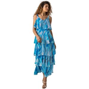 Roman Womens Abstract Print Tiered Maxi Dress - Turquoise - Size 8 Uk Roman Womens Abstract Print Tiered Maxi Dress - Turquoise - Size 8 Uk