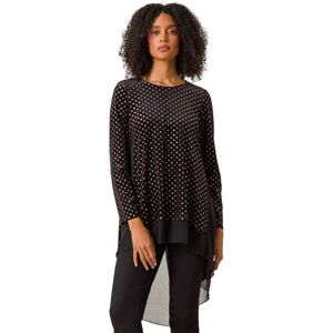Roman Womens Glitter Spot Print Chiffon Hem Tunic Top - Black - Size 10 Uk Roman Womens Glitter Spot Print Chiffon Hem Tunic Top - Black - Size 10 Uk