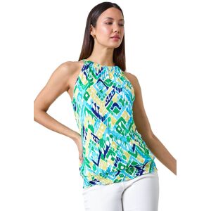 Roman Womens Aztec Print Shirred Stretch Halterneck Top - Blue - Size 18 Uk Roman Womens Aztec Print Shirred Stretch Halterneck Top - Blue - Size 18 Uk