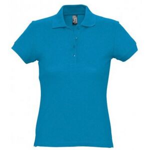 Sols Womens/ladies Passion Pique Short Sleeve Polo Shirt (Aqua) - Navy Cotton - Size Large Sols Womens/ladies Passion Pique Short Sleeve Polo Shirt (Aqua) - Navy Cotton - Size Large