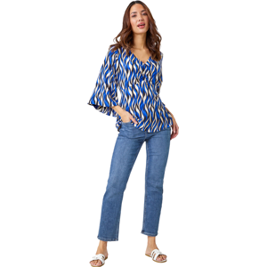 Roman Womens Abstract Print Ruched Tunic Top - Blue Viscose - Size 20 Uk Roman Womens Abstract Print Ruched Tunic Top - Blue Viscose - Size 20 Uk