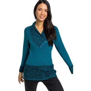 Roman Womens V-Neck Overlap Button Detail Longline Jumper - Teal - Size 20 Uk Roman Womens V-Neck Overlap Button Detail Longline Jumper - Teal - Size 20 Uk