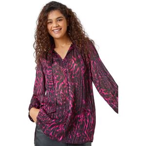 Roman Womens Animal Print Tie Neck Chiffon Top - Wine - Size 10 Uk Roman Womens Animal Print Tie Neck Chiffon Top - Wine - Size 10 Uk