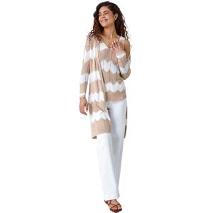 Roman Womens Chevron Stripe Shimmer Longline Cardigan - Beige - Size 16 Uk Roman Womens Chevron Stripe Shimmer Longline Cardigan - Beige - Size 16 Uk