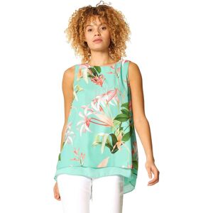 Roman Womens Tropical Chiffon Overlay Vest Top - Turquoise - Size 10 Uk Roman Womens Tropical Chiffon Overlay Vest Top - Turquoise - Size 10 Uk