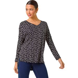 Roman Womens Spot Print Stretch Tunic Top - Black - Size 12 Uk Roman Womens Spot Print Stretch Tunic Top - Black - Size 12 Uk