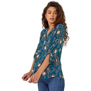 Roman Womens Textured Floral Print Stretch Shirt - Green - Size 10 Uk Roman Womens Textured Floral Print Stretch Shirt - Green - Size 10 Uk