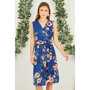 Mela London Womens Blue Floral Wrap Over Midi Skater Dress - Size 16 Uk Mela London Womens Blue Floral Wrap Over Midi Skater Dress - Size 16 Uk