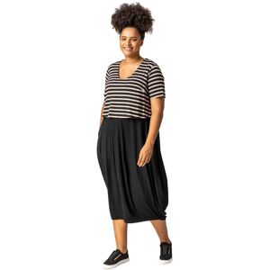 Roman Curve Womens Stripe Contrast Print Jersey Dress - Beige - Size Uk 30-32 Roman Curve Womens Stripe Contrast Print Jersey Dress - Beige - Size Uk 30-32