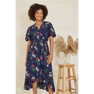 Mela London Womens Navy Floral Wrap Dress With Frill Hem - Size 8 Uk Mela London Womens Navy Floral Wrap Dress With Frill Hem - Size 8 Uk