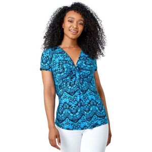 Roman Petite Womens Aztec Knot Detail V-Neck Stretch Top - Blue - Size 14 Uk Roman Petite Womens Aztec Knot Detail V-Neck Stretch Top - Blue - Size 14 Uk